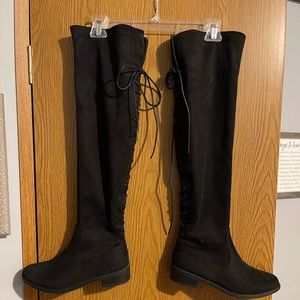 DSW Black Knee High Boots with lace up back